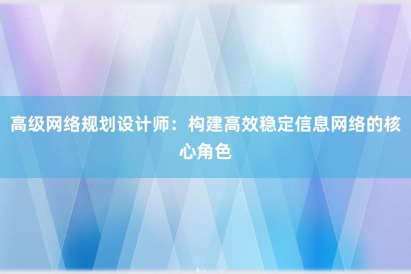 高级网络规划设计师：构建高效稳定信息网络的核心角色